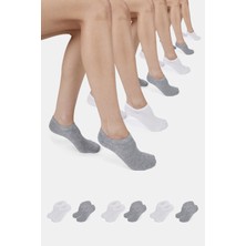 ERENART Bambu Kadın Sneaker Beyaz-Gri Çorap Dikişsiz Görünmez Bilekte Spor Çorap Premium 6'lı Paket