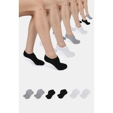 ERENART Bambu Kadın Sneaker Beyaz-Siyah-Gri Çorap Dikişsiz Görünmez Bilekte Spor Çorap Premium 6'lı Paket