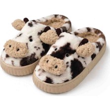 Flex Sevimli Inek Figürlü Peluş Ev Terliği | Kaymaz Taban | Sıcak ve Yumuşak