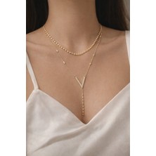 Huma Butik Takı Aksesuar Zirkon Taşlı V Detaylı Sallantılı Y Kolye