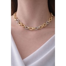 Huma Butik Takı Aksesuar Iki Renkli Kalın Zincir Çelik Kolye – Gold & Silver Modern Kolye