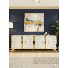 Yumedi Design KA1801DBG - Kerem Konsol, Tv Sehpası, Çok Amaçlı Dolap ve Kahve Köşesi 180CM Safirmeşe-Beyaz-Gold