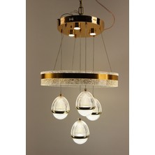 GN Gen Aydınlatma Gold Çemberli Serisi Oval Kristal Dokulu 4lü Simli Akrilik 3 Renk LED Avize