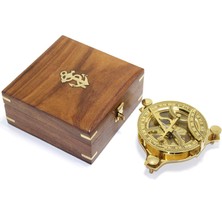 Ahşap Kutulu El Yapımı Pirinç Güneş Saati ve Pusula TOYIGOO-6478