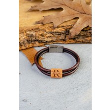 Quska Kişiye Özel Isimli El Yapımı Hakiki Deri Kiremit Bileklik - Grain Minimal