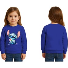 Sedirli Unisex Stitch Baskılı Çocuk Swaetshirt 3 Iplik Şardonlu