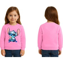 Sedirli Unisex Stitch Baskılı Çocuk Swaetshirt 3 Iplik Şardonlu
