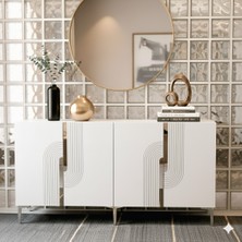 Yumedi Design KA1804BS - Dünya Konsol, Tv Sehpası, Çok Amaçlı Dolap ve Kahve Köşesi 180CM Beyaz-Silver