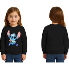 Sedirli Unisex Stitch Baskılı Çocuk Swaetshirt 3 Iplik Şardonlu