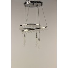 GN Gen Aydınlatma Lüks Buz Kristali Dokulu Yaprak Model 3'lü Gümüş Sarkıt Avize