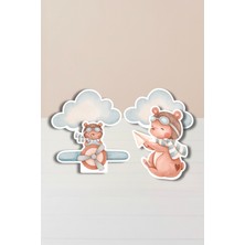 Niksy Design Pilot Ayıcık Uçak Temalı Masa Süsü Ayaklı Pano Seti