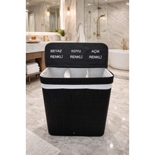 Tuğra Store Lüks Bambu 3 Bölmeli Çamaşır Kirli Sepeti 52X32X60CM Büyük Boy 100 Lt