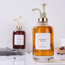 2'li 500 ml Cam Sıvı Sabunluk ve Losyonluk Seti – Yüksek Kaliteli Krom Başlık, Şık Tasarım, Çok Amaçlı Kullanım Için: Kahve Şurubu, Sıvı Yağ, Sirke, Losyon ve Sıvı Sabun (, Yuvarlak)