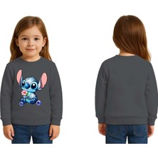 Sedirli Unisex Stitch Baskılı Çocuk Swaetshirt 3 Iplik Şardonlu