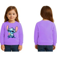 Sedirli Unisex Stitch Baskılı Çocuk Swaetshirt 3 Iplik Şardonlu