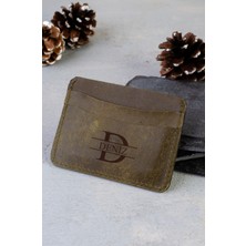 Kişiye Özel Isimli El Yapımı Hakiki Deri Yeşil Kartlık - Grain Minimal