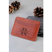 Kişiye Özel Isimli El Yapımı Hakiki Deri Kiremit Kartlık - Grain Minimal