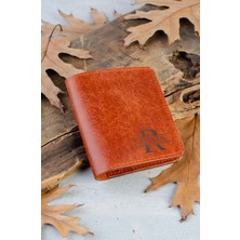 Kişiye Özel Isimli El Yapımı Hakiki Deri Kiremit Cüzdan - Grain Fold