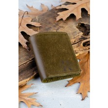 Kişiye Özel Isimli El Yapımı Hakiki Deri Yeşil Cüzdan - Grain Fold