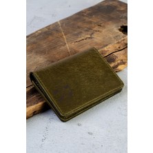 Quska Kişiye Özel Isimli El Yapımı Hakiki Deri Yeşil Cüzdan Tipi Kartlık - Grain Slim