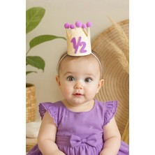 Niksy Design 1/2 Mor Ponponlu Mini Doğum Günü Tacı - Yarım Yaş Kız Bebek Parti Şapkası
