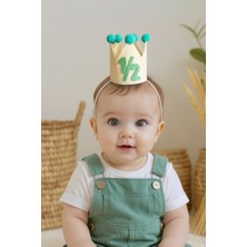 Niksy Design 1/2 Mint Yeşili Ponponlu Mini Doğum Günü Tacı - Yarım Yaş Bebek Parti Şapkası