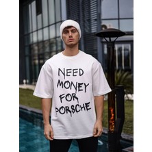Alfanora Unisex Bisiklet Yaka Baskılı Oversize T-Shirt - Beyaz