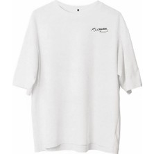 Alfanora Unisex Bisiklet Yaka Baskılı Oversize T-Shirt - Beyaz