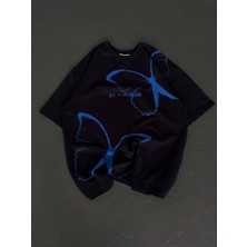 Alfanora Unisex Bisiklet Yaka Baskılı Oversize T-Shirt - Siyah