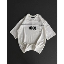 Alfanora Unisex Bisiklet Yaka Baskılı Oversize T-Shirt - Beyaz