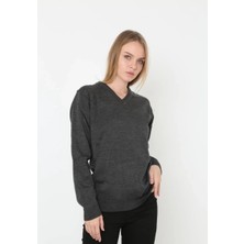Alfanora Unisex V Yaka Triko Kazak - Antrasit