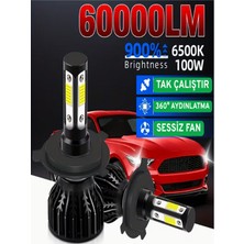 Tvs LED Xenon Far Ampulü 60000 Lumen | 100W 6500K | Fanlı Soğutmalı | Tak Çalıştır | Uzun Ömürlü