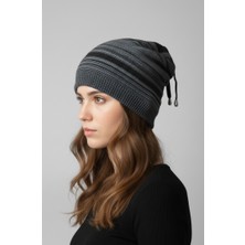 Balkonda Bere İpli Sarkmalı Hip Hop Slouchy Popüler Triko Astarlı Unisex Antrasit - Gri