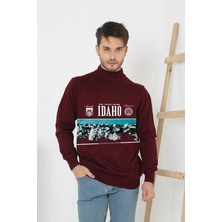 Alfanora Baskılı Yarım Boğazlı Uzun Kol Dokuma Triko - Bordo