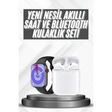 Shopwave Akıllı Saat Gümüş Kasa Bluetooth Kulaklık Hediyeli Çok Fonksiyonlu Ikili Set