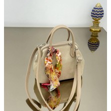 Nurbag Store Kadın Bej Krem Fular Detaylı Çıt Çıt Kapamalı Astarlı El, Kol ve Omuz Çantası