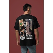 Sevbano Attack On Titan Eren Yeager Sırt Baskılı Unisex Oversize Anime Tişört