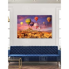 SML Tablo Renkli Sıcak Hava Balonu Peri Bacaları Kapadokya Nevşehir Peribacaları Yatay Kanvas Tablo