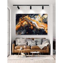 SML Tablo Siyah ve Turuncu Hardal Sarı Mermer Deseni Soyut Taş Damar Çizgileri Yatay Kanvas Tablo