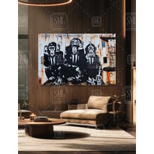 SML Tablo Üç 3 Maymun Görmedim Duymadım Bilmiyorum Banksy Grafitti Yatay Kanvas Tablo