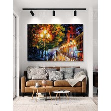 SML Tablo Gece Şehir Işıkları Şemsiye Altındaki Romantik Sevgililer Aşık Çift Yatay Kanvas Tablo