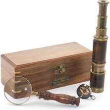 Ahşap Kutu Pirinç Pusula, Dürbün, Büyüteç, Seti Model 2 TEKNOBARAN-79895