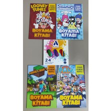 Ada Çanta Kırtasiye 4 Adet Stickerli Boyama Kitabı ve 24'lü Adel Kuru Boya Kalemi (Minecraft/pawpatrol/sanrio/looney Tu)
