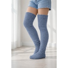 RİBAC Wellsoft Peluş Diz Üstü Ev Çorabı | Çift Taraflı Ultra Yumuşak Uyku & Panduf Çorap