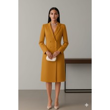 Nake Butik Kırmızı Çift Düğmeli Ceket Yaka Blazer Elbise