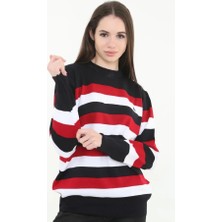 Passense Çizgili Nakışlı Kazak - Siyah