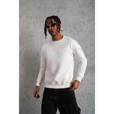 Mzp Kartan Erkek Düz Bisiklet Yaka Sweat - Beyaz