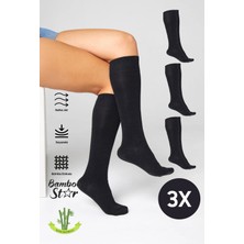 Bamboo Star Bambu Kadın Dizaltı Siyah Uzun Dikişsiz Çorap 3'lü / Pantolon Çorabı / Teni Göstermeyen Çorap