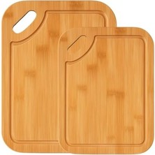 2’li Bambu Kesim Panosu Seti – Dayanıklı Ahşap Kesme Tahtası, Doğal, Şık ve Hijyenik Mutfak Panosu (Oval Bambu)