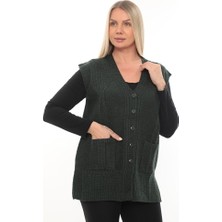 İKSUN Kadın Düğmeli Cepli V Yaka Örgü Yün Anne Triko Kışlık Yelek